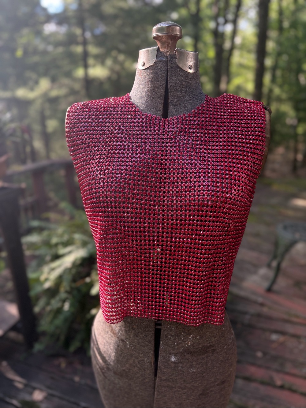 12th Tribe She’s a Gem Red Rhinestone Mesh Crop Top - Women's Sparkle Tank - Picture 4 of 9